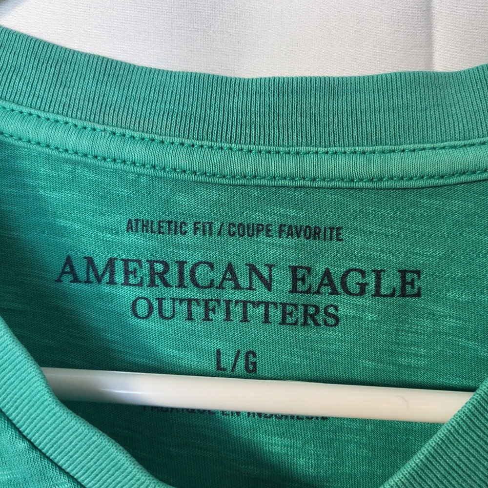 American Eagle Mens Athletic Fit V-Neck T-Shirt Teal Green Slub Cotton Large - Picture 4 of 8